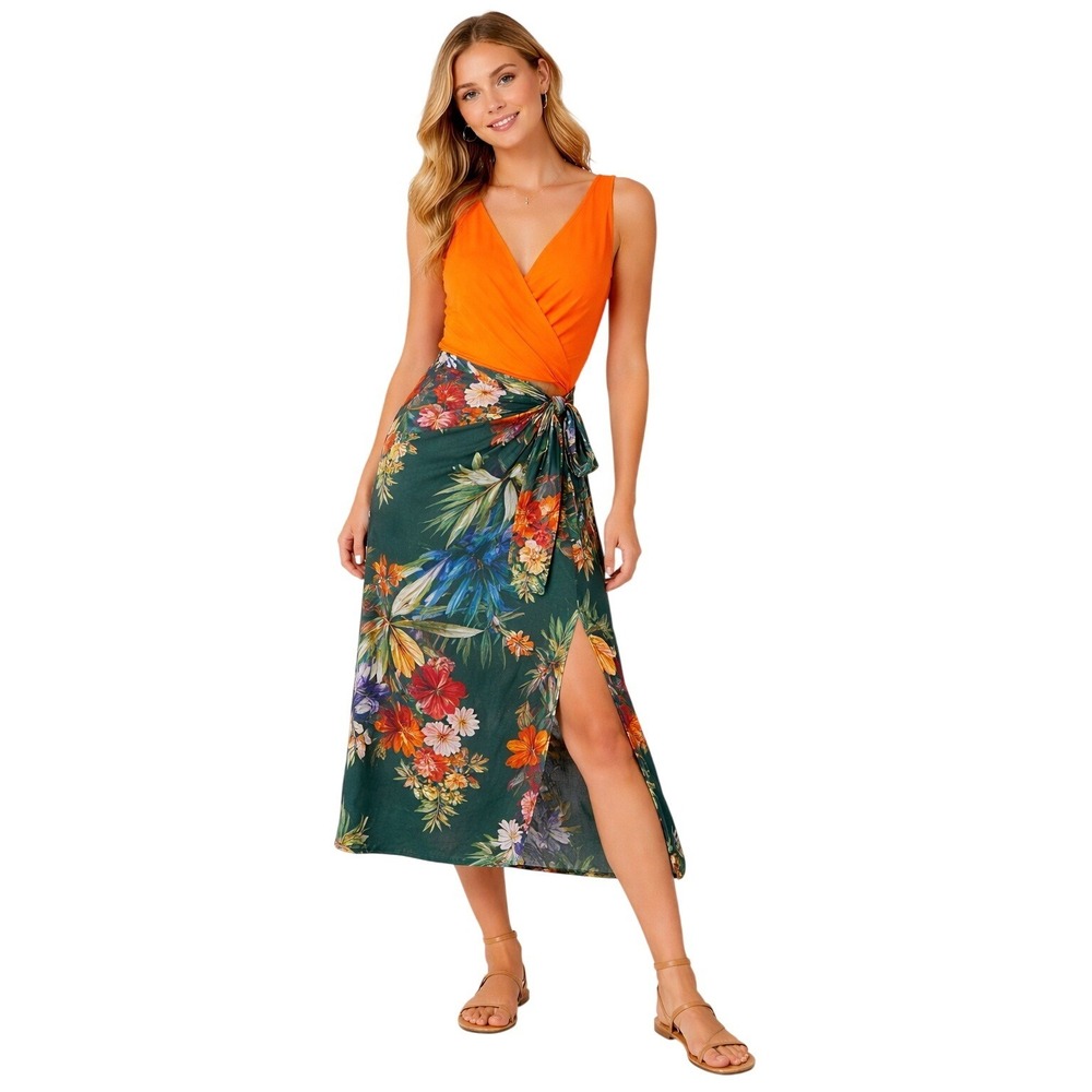 Minette Bodysuit Womens Large Orange Neon Surplice V-Neck Sleeveless Thong Snap